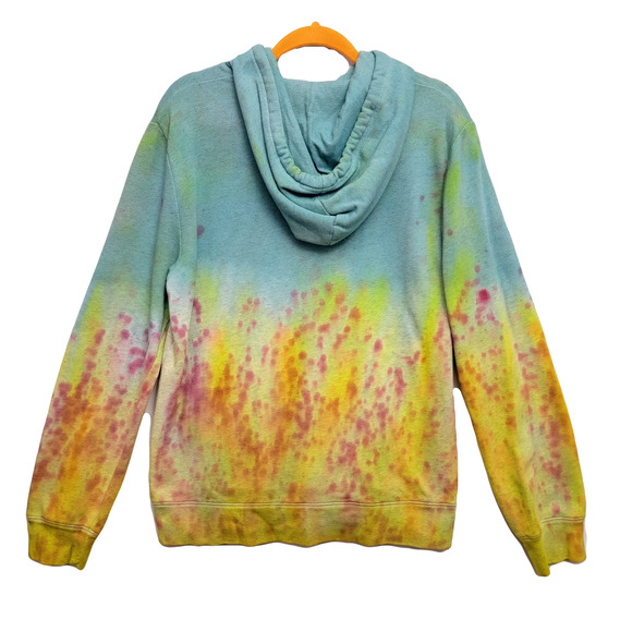 Long sleeve crew neck hoodie turquoise yellow extra small middle pocket - Picture 2 of 2